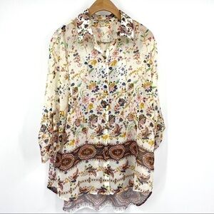 Energe World Wear paisley floral button front top